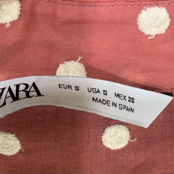 Zara Women's Pink Polka Dot Long Sleeve Button-Up Blouse Shirt Size S - Picture 3 of 7